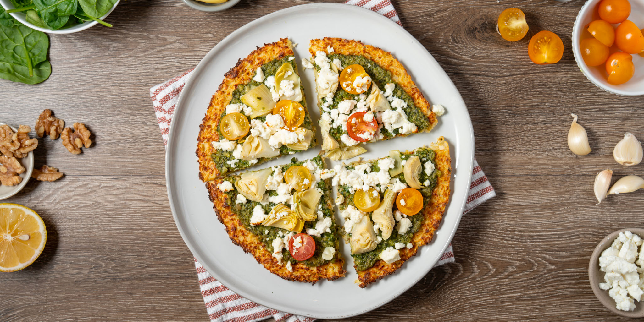 Artichoke Spinach Pesto Pizza Cauliflower Crust-image