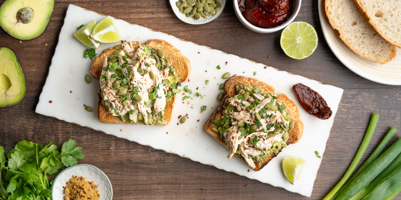 Avocado Toast with Chipotle Chicken & Pepitas