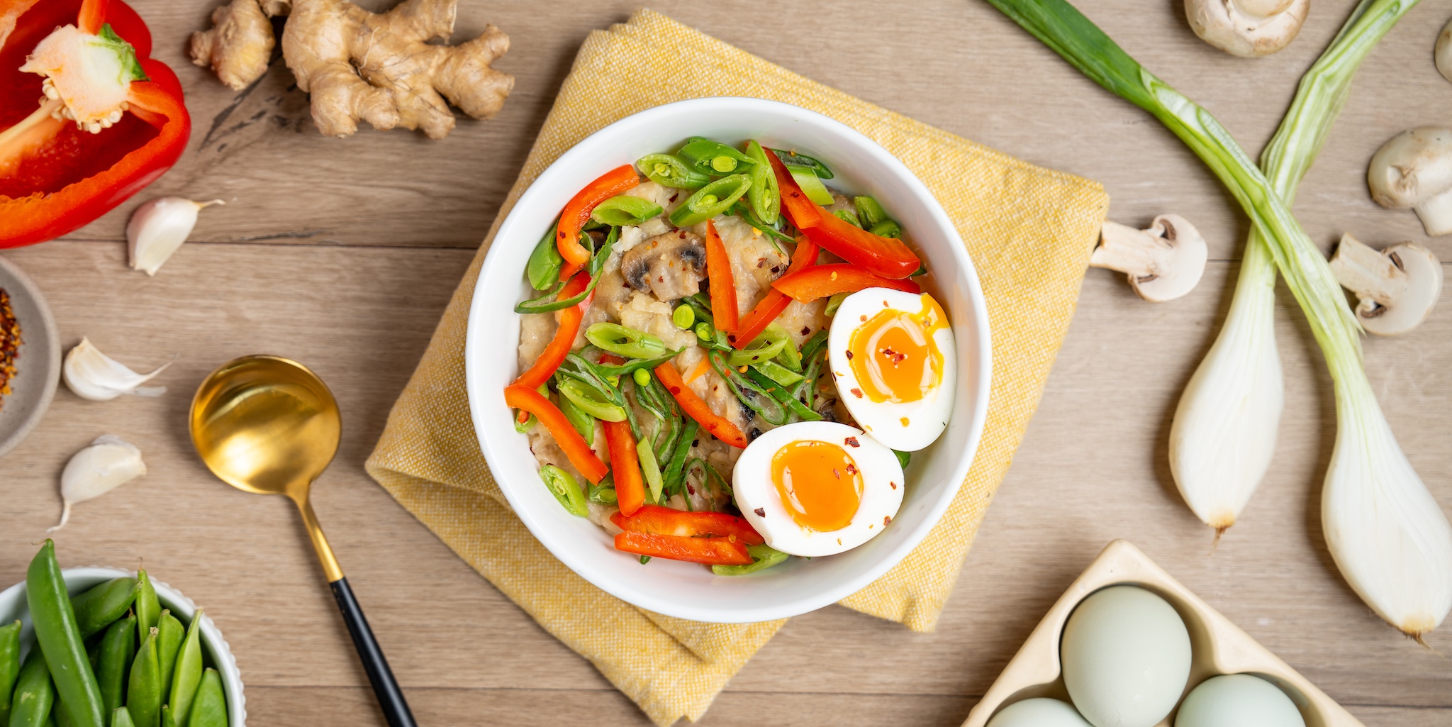 Miso Garlic Congee with Mushrooms & Jammy Eggs
