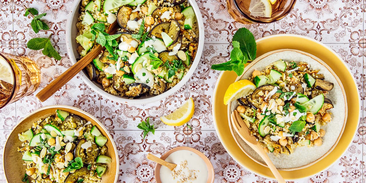 Salade de boulgour, aubergines & pois chiches