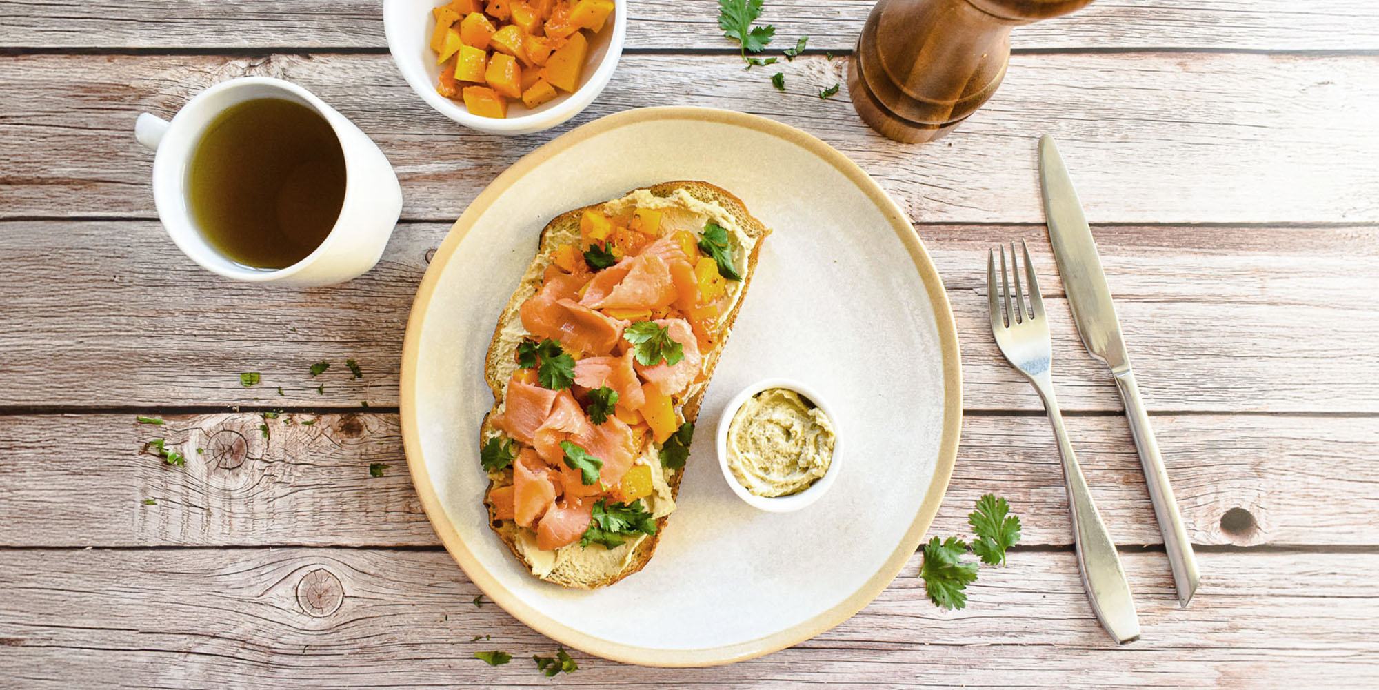 Smoked Salmon Toast with Butternut & Hummus